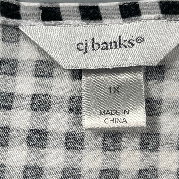 CJ Banks Tank Top Womens 1X Black White Gingham Mesh Embroidered Lace Overlay - Picture 11 of 16